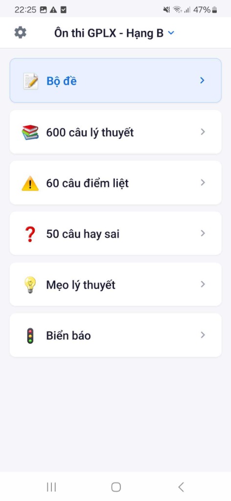 Màn hình chính ứng dụng GPLX 2026